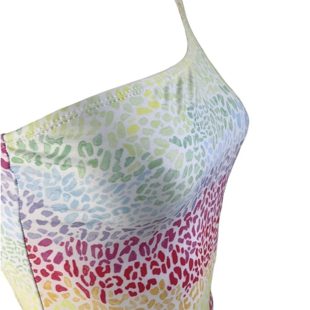 Onia Animal Print One Shoulder Swim Suit Pastel L